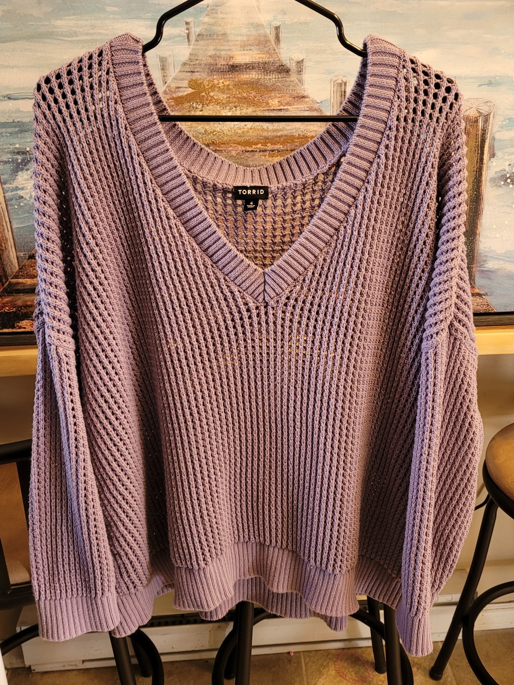 torrid Lilac Open-Knit V-Neck Sweater Size 4 Plus